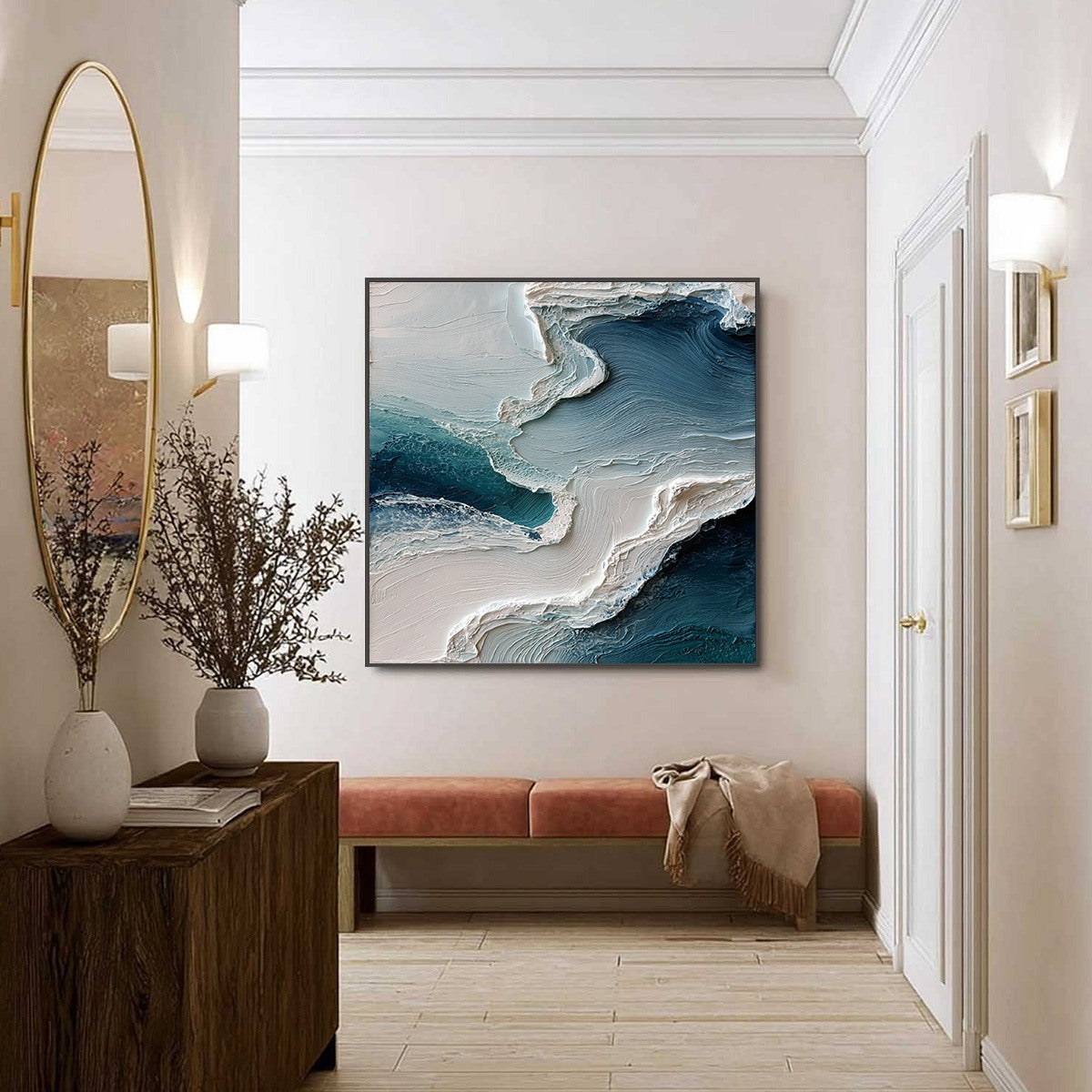 AEGEAN TIDE: Textured Wabi Sabi Abstract Seascape Painting - Image 4