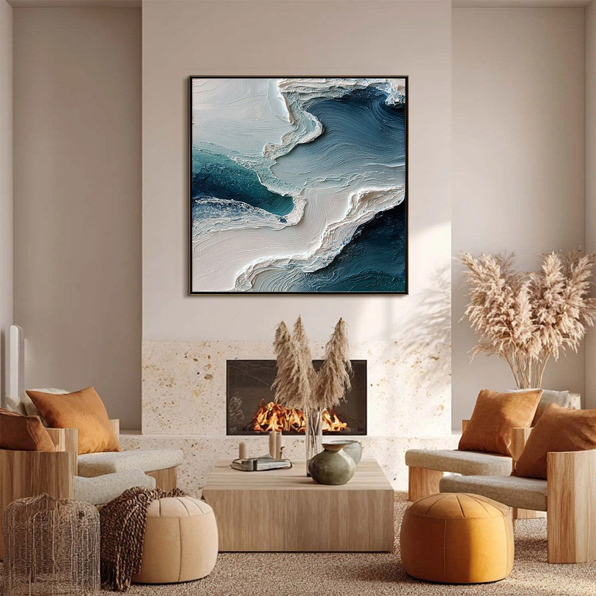 AEGEAN TIDE: Textured Wabi Sabi Abstract Seascape Painting - Image 6