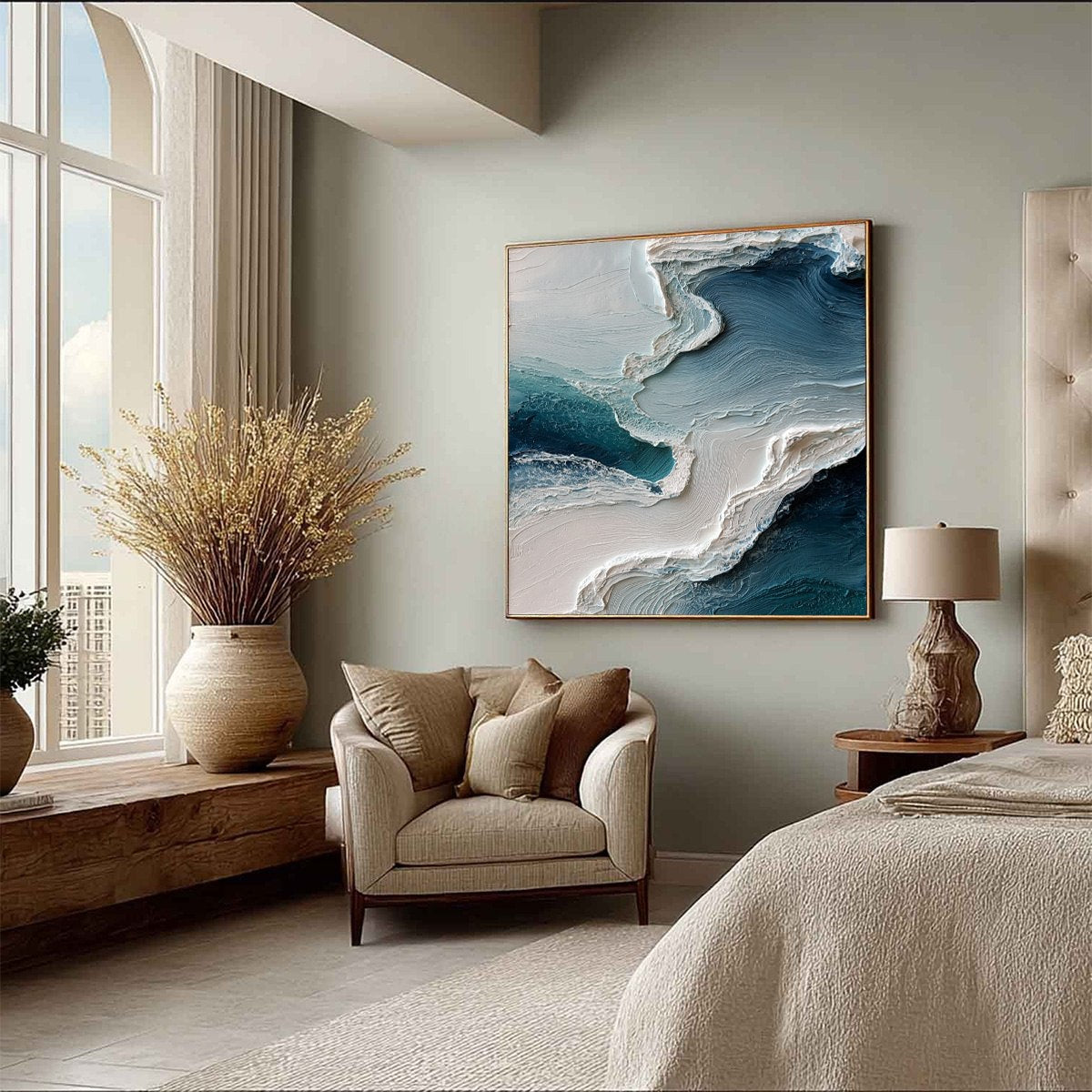AEGEAN TIDE: Textured Wabi Sabi Abstract Seascape Painting - Image 8