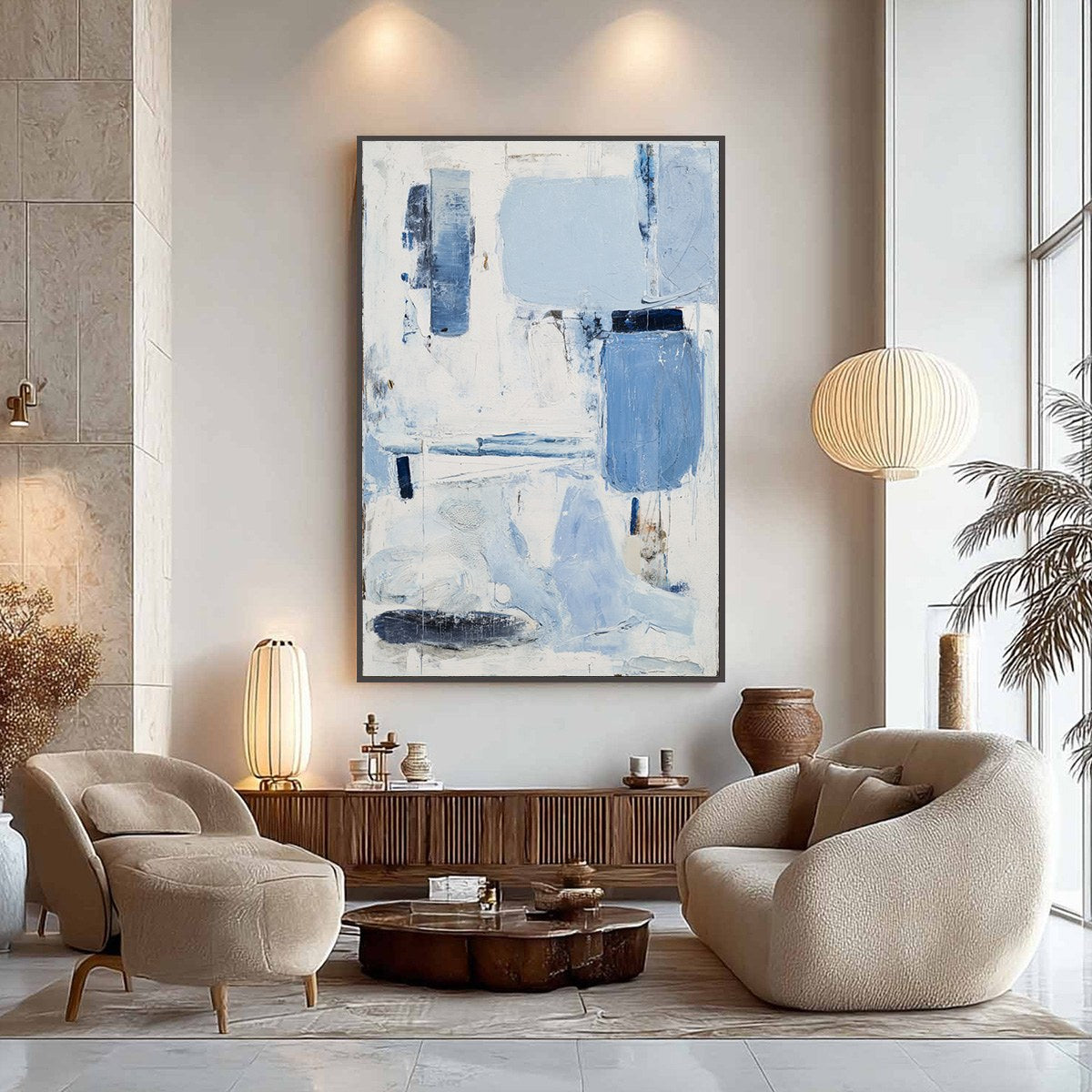 AEGEAN DECONSTRUCT: Textured Blue and White Abstract Painting - Image 6