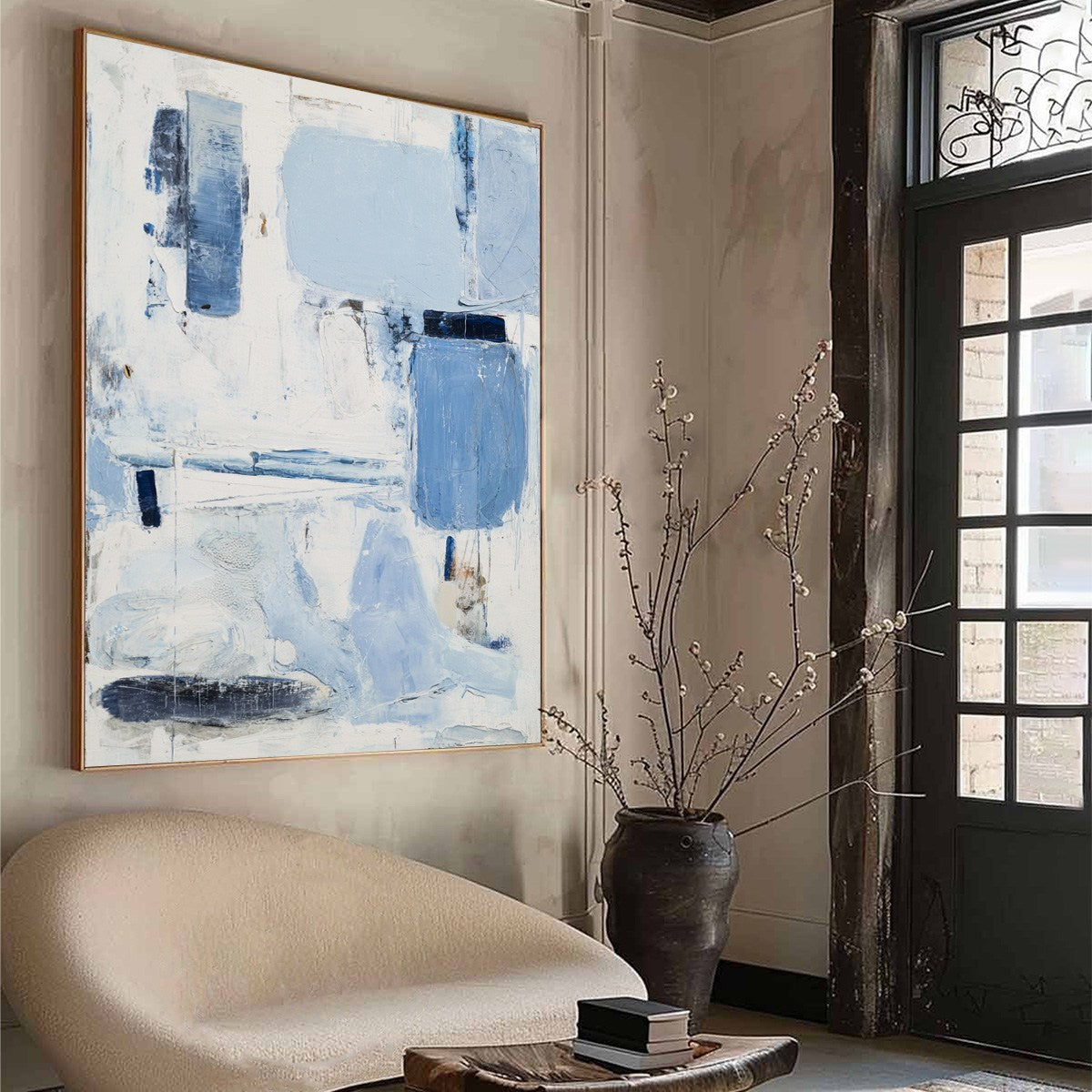 AEGEAN DECONSTRUCT: Textured Blue and White Abstract Painting - Image 8