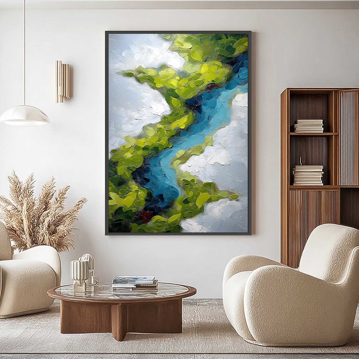 AERIAL REVERIE: Textured Abstract Aerial River Landscape Painting - Image 2