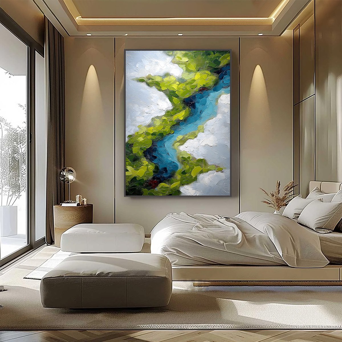 AERIAL REVERIE: Textured Abstract Aerial River Landscape Painting - Image 6