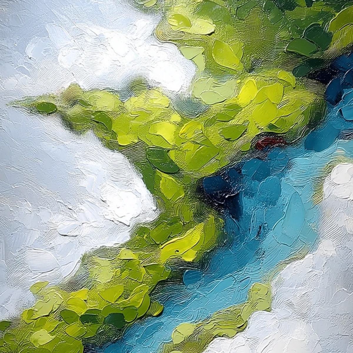 AERIAL REVERIE: Textured Abstract Aerial River Landscape Painting - Image 3