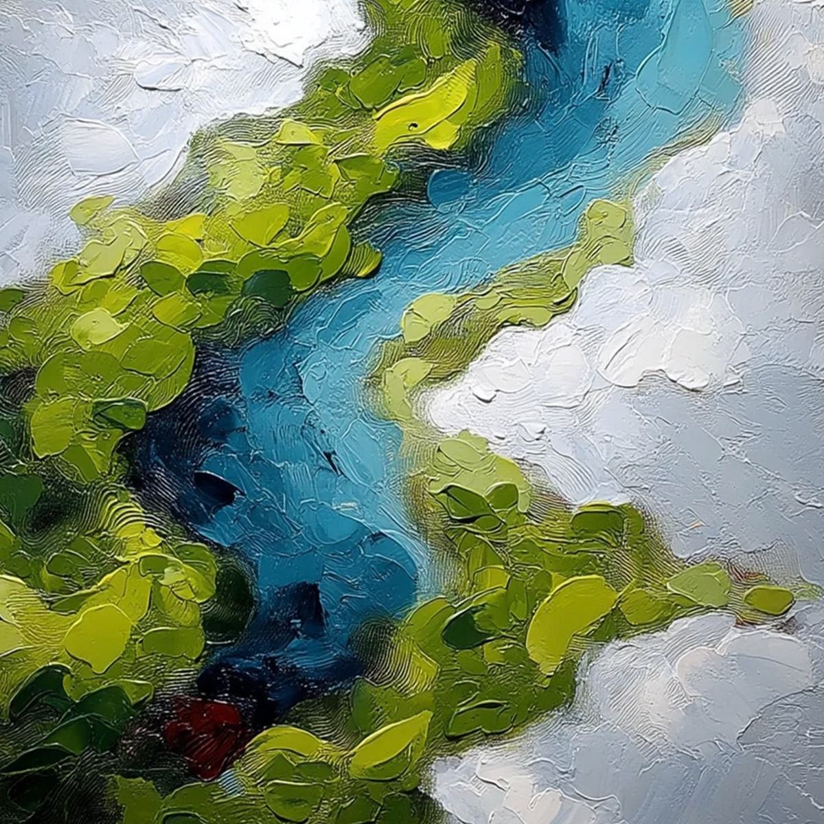 AERIAL REVERIE: Textured Abstract Aerial River Landscape Painting - Image 5