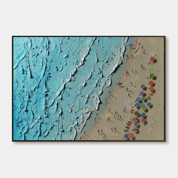 AERIAL VISTA: Impasto Beach Scene Oil Painting