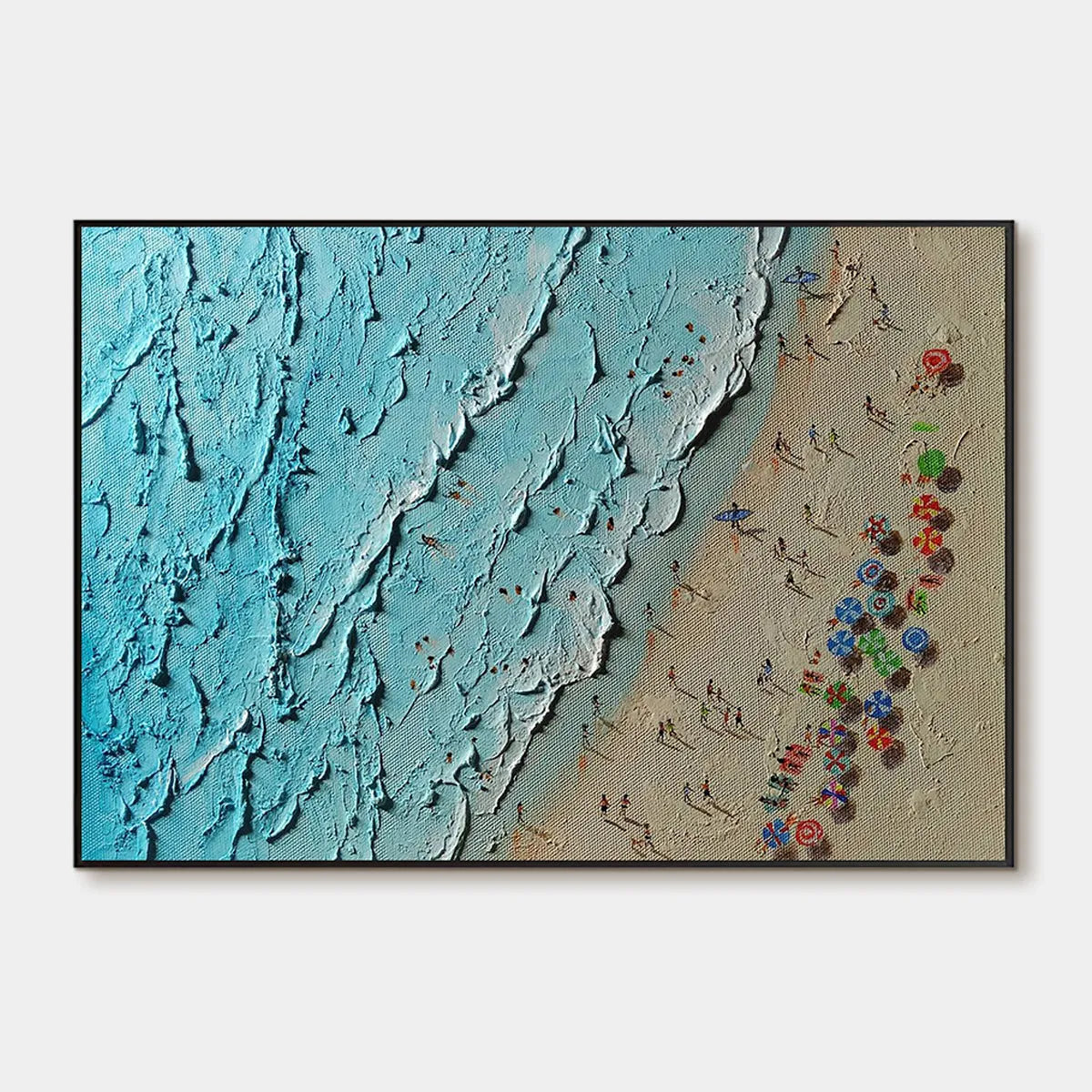 AERIAL VISTA: Impasto Beach Scene Oil Painting