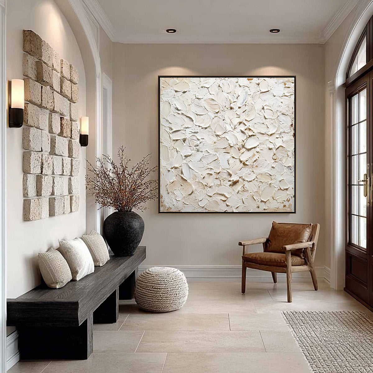 ALABASTER PETALS: Textured Wabi Sabi Abstract Impasto Painting - Image 6