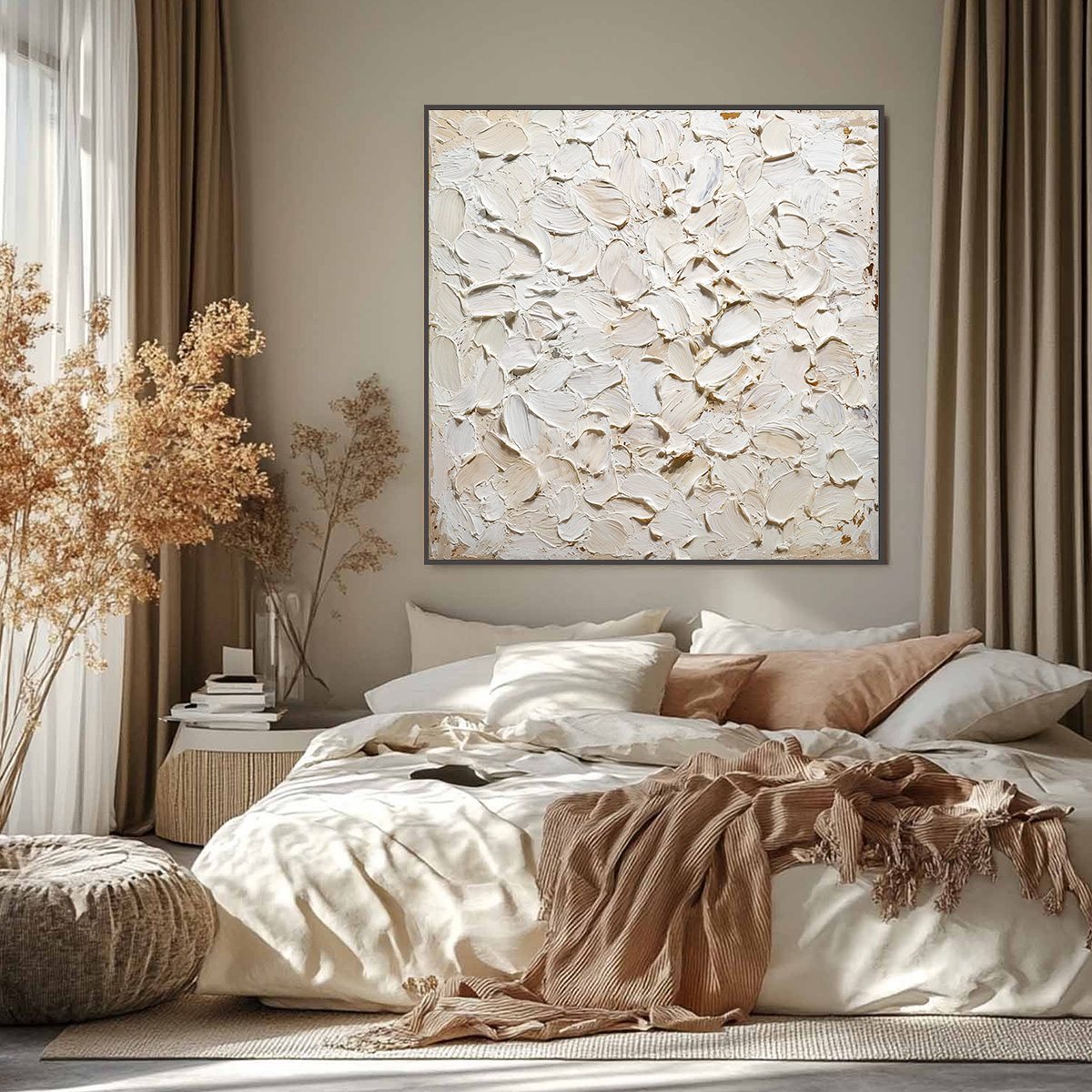ALABASTER PETALS: Textured Wabi Sabi Abstract Impasto Painting - Image 2