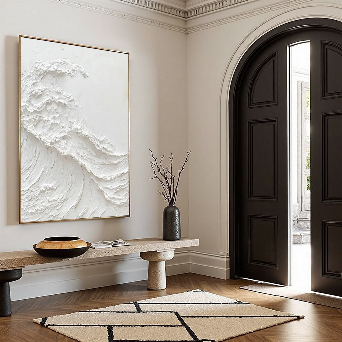 ALABASTER SWELL: Minimalist Textured Coastal Oil Painting - Image 9