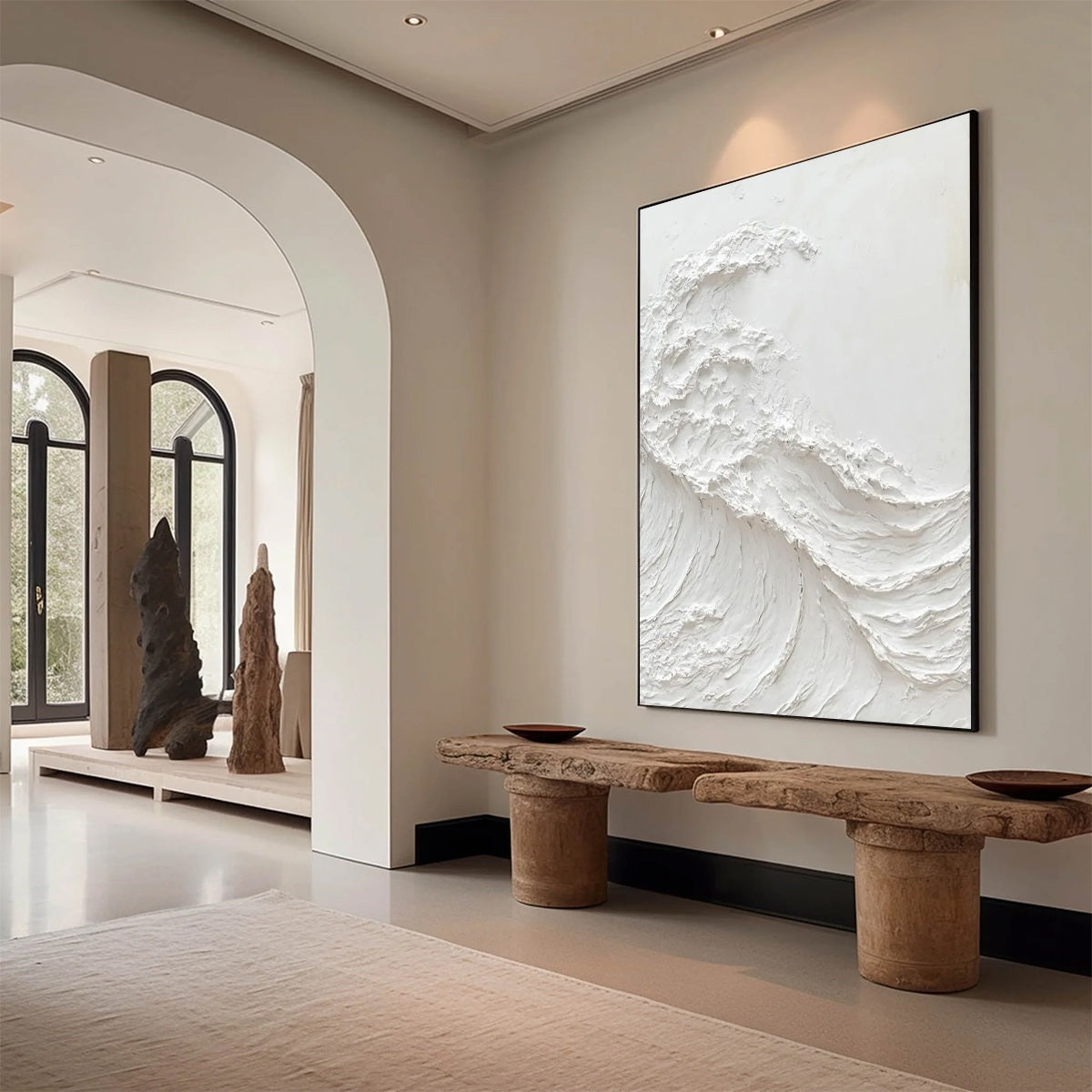 ALABASTER SWELL: Minimalist Textured Coastal Oil Painting - Image 8