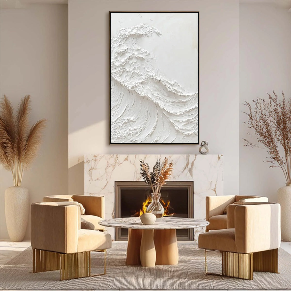 ALABASTER SWELL: Minimalist Textured Coastal Oil Painting - Image 5