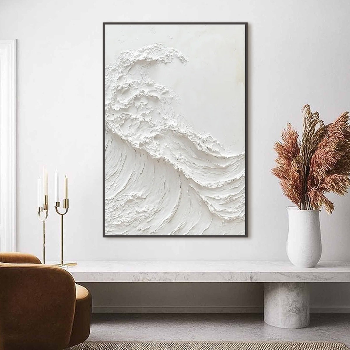ALABASTER SWELL: Minimalist Textured Coastal Oil Painting - Image 2