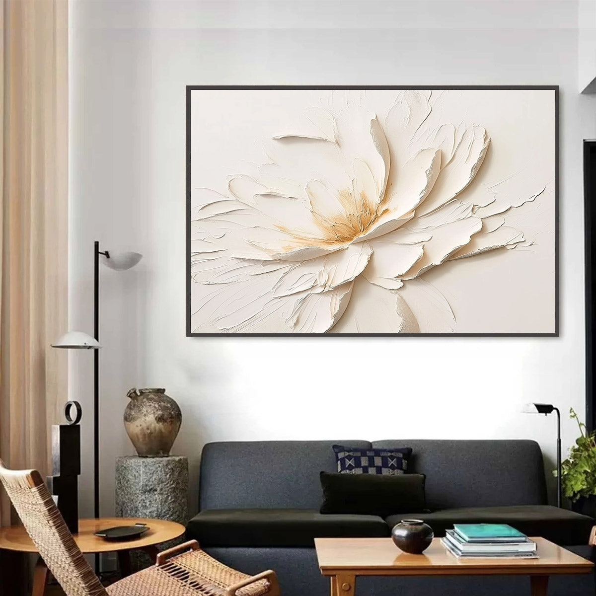 ALABASTER BLOOM: Textured Impasto Floral Oil Painting - Image 3