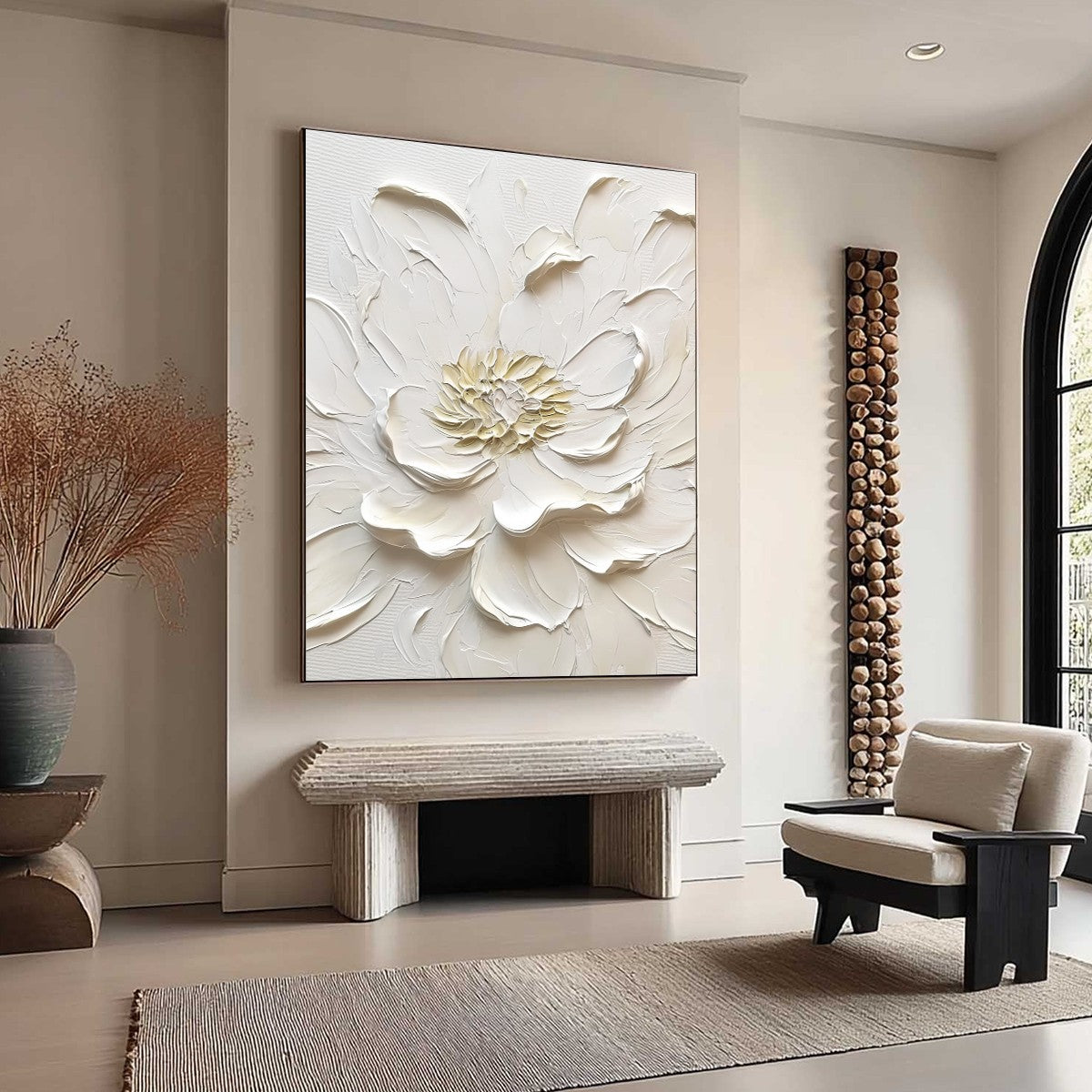 ALABASTER BLOOM: Textured Impasto Peony Flower Painting - Image 6