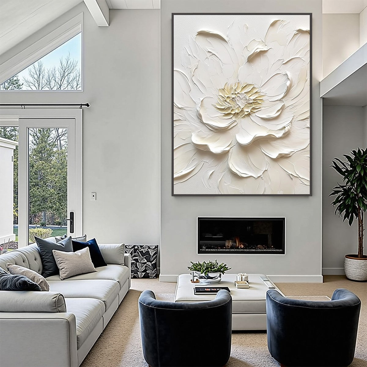 ALABASTER BLOOM: Textured Impasto Peony Flower Painting - Image 4