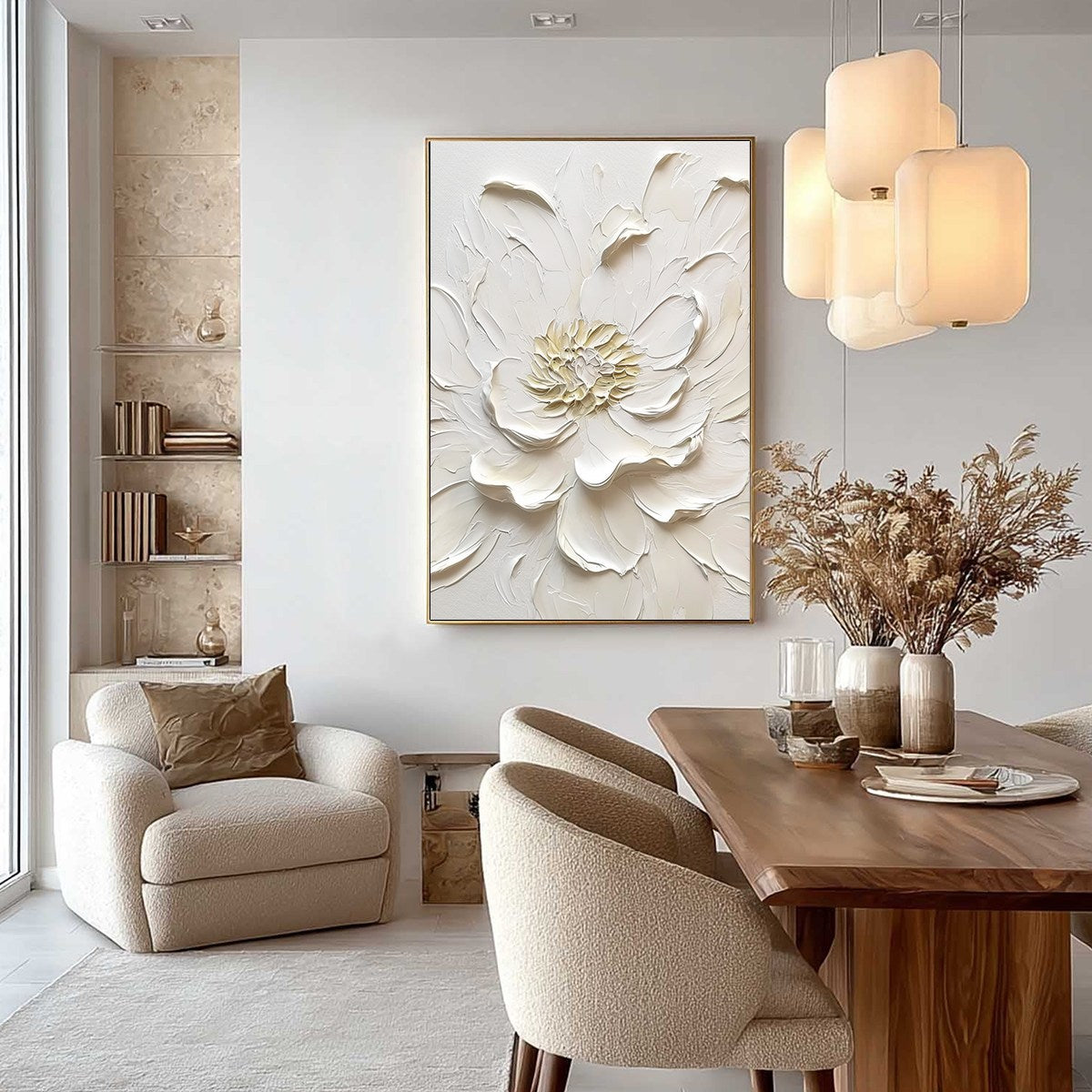 ALABASTER BLOOM: Textured Impasto Peony Flower Painting - Image 2