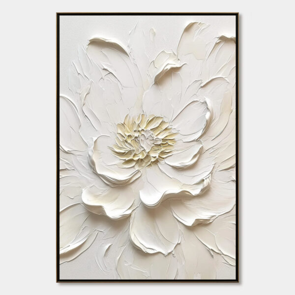 ALABASTER BLOOM: Textured Impasto Peony Flower Painting