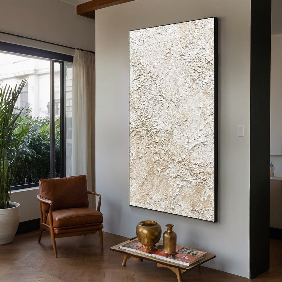 ALABASTER VEIL: Textured Wabi Sabi Minimalist Painting - Image 7