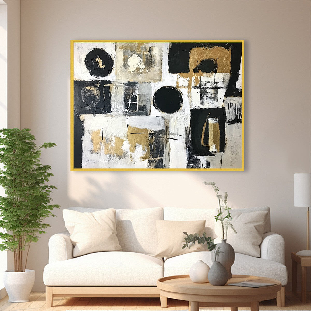 ALCHEMY GRID: Textured Abstract Painting in Black, White & Gold - Image 8