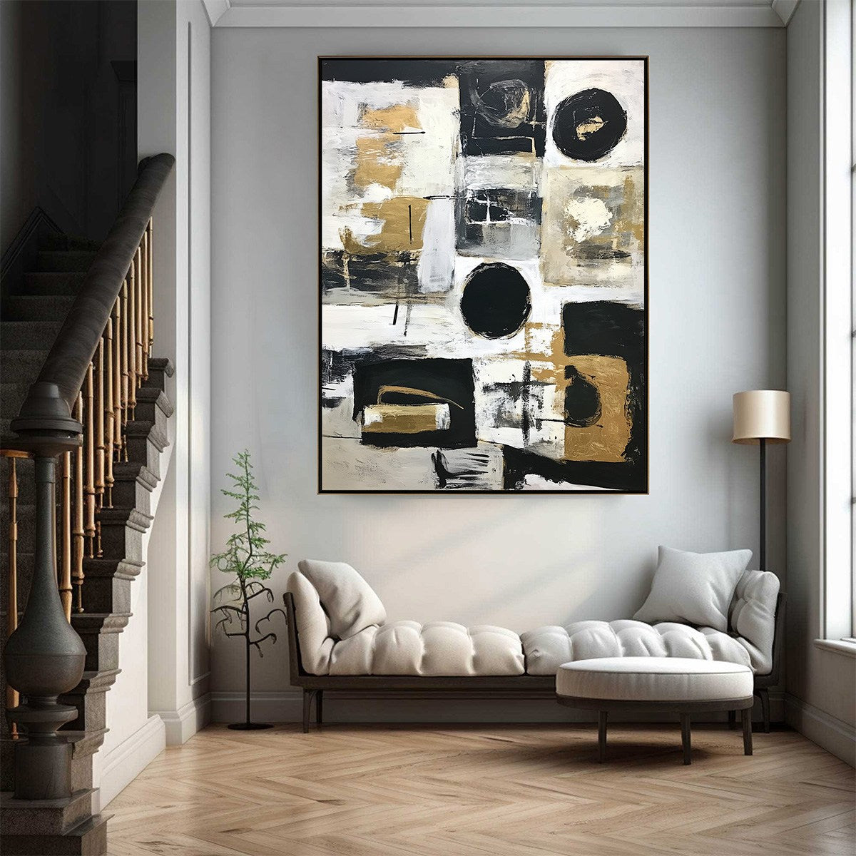 ALCHEMY GRID: Textured Abstract Painting in Black, White & Gold - Image 5