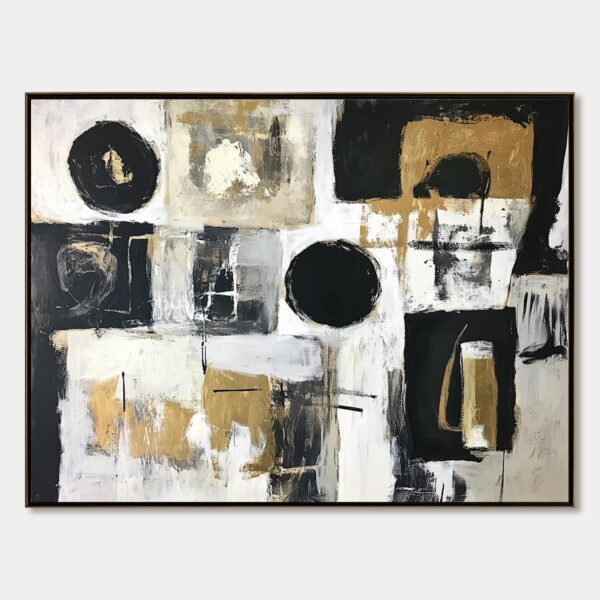 ALCHEMY GRID: Textured Abstract Painting in Black, White & Gold