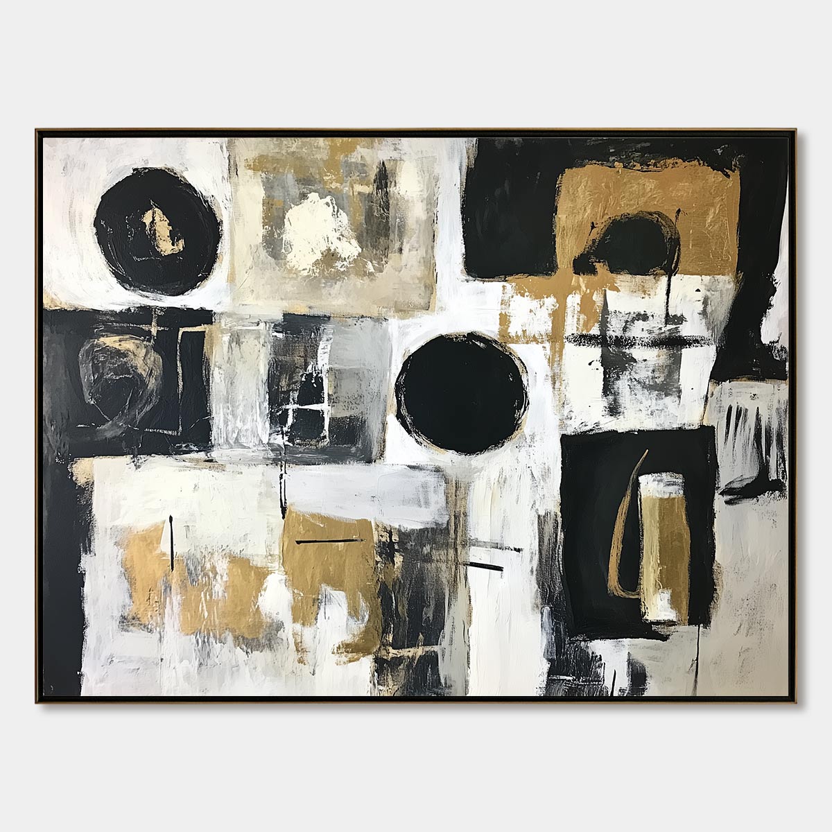 ALCHEMY GRID: Textured Abstract Painting in Black, White & Gold