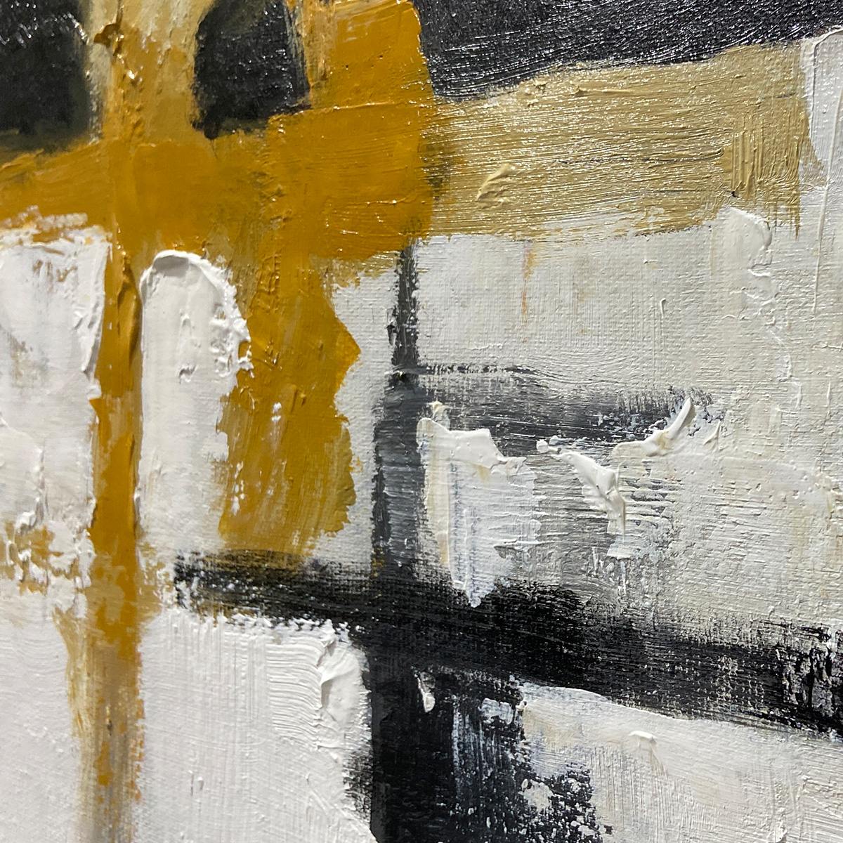 ALCHEMY GRID: Textured Abstract Painting in Black, White & Gold - Image 4
