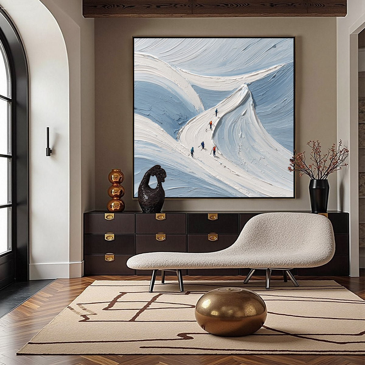 ALPINE ASCENT: Textured Impasto Skiing Mountainscape Painting - Image 4