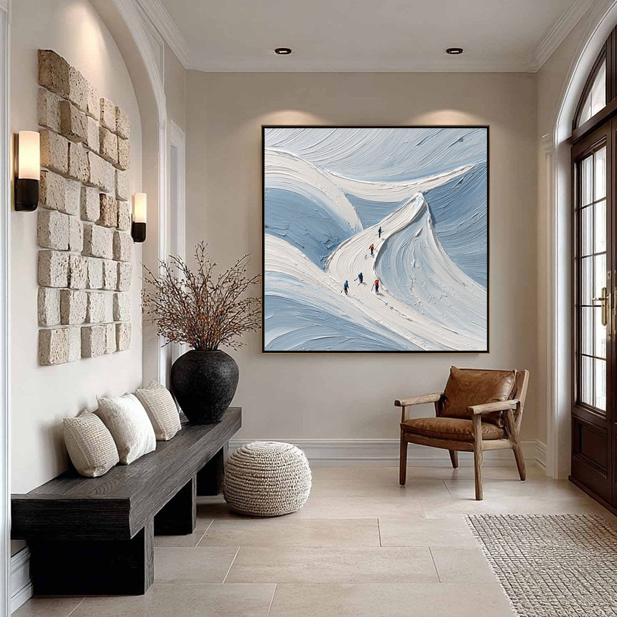 ALPINE ASCENT: Textured Impasto Skiing Mountainscape Painting - Image 6