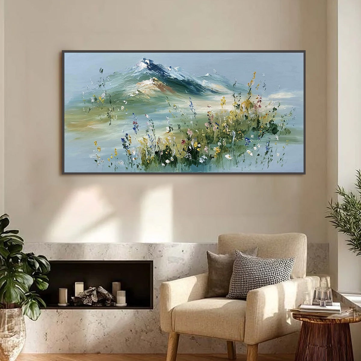 ALPINE BLOOM: Textured Palette Knife Mountain & Wildflower Landscape Painting - Image 4