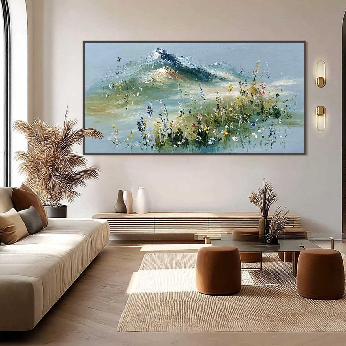 ALPINE BLOOM: Textured Palette Knife Mountain & Wildflower Landscape Painting - Image 6