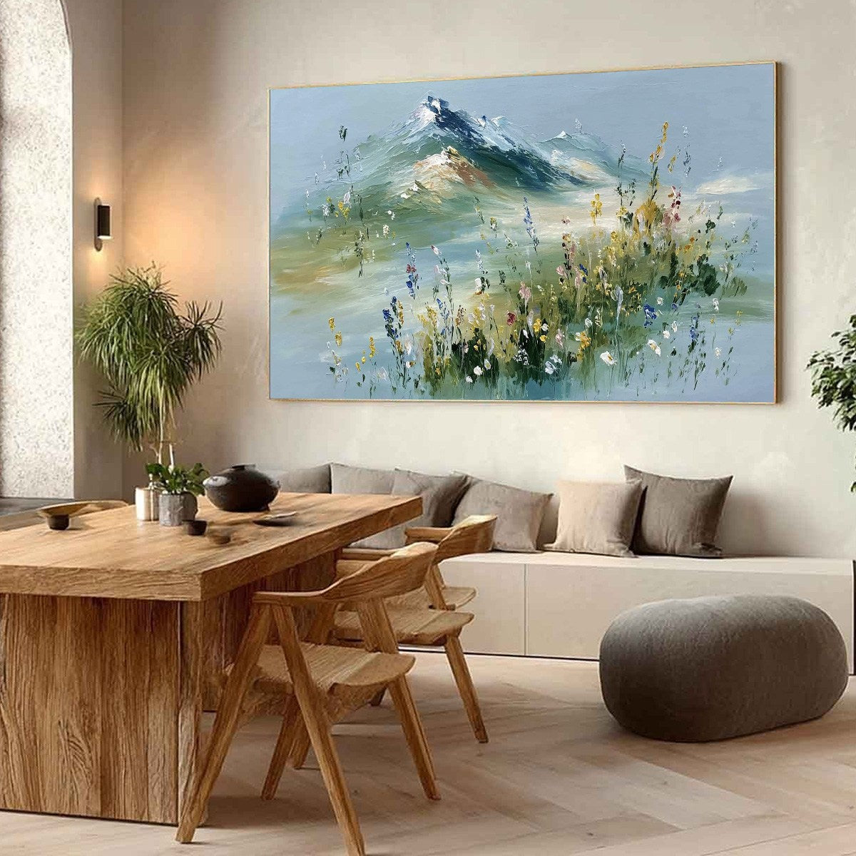 ALPINE BLOOM: Textured Palette Knife Mountain & Wildflower Landscape Painting - Image 7