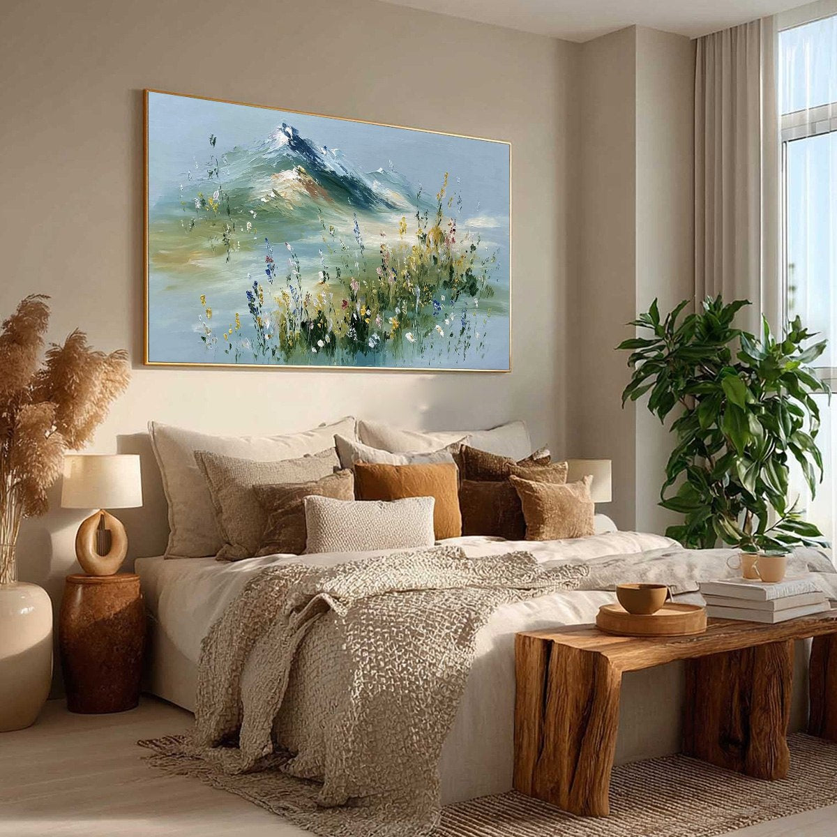 ALPINE BLOOM: Textured Palette Knife Mountain & Wildflower Landscape Painting - Image 8