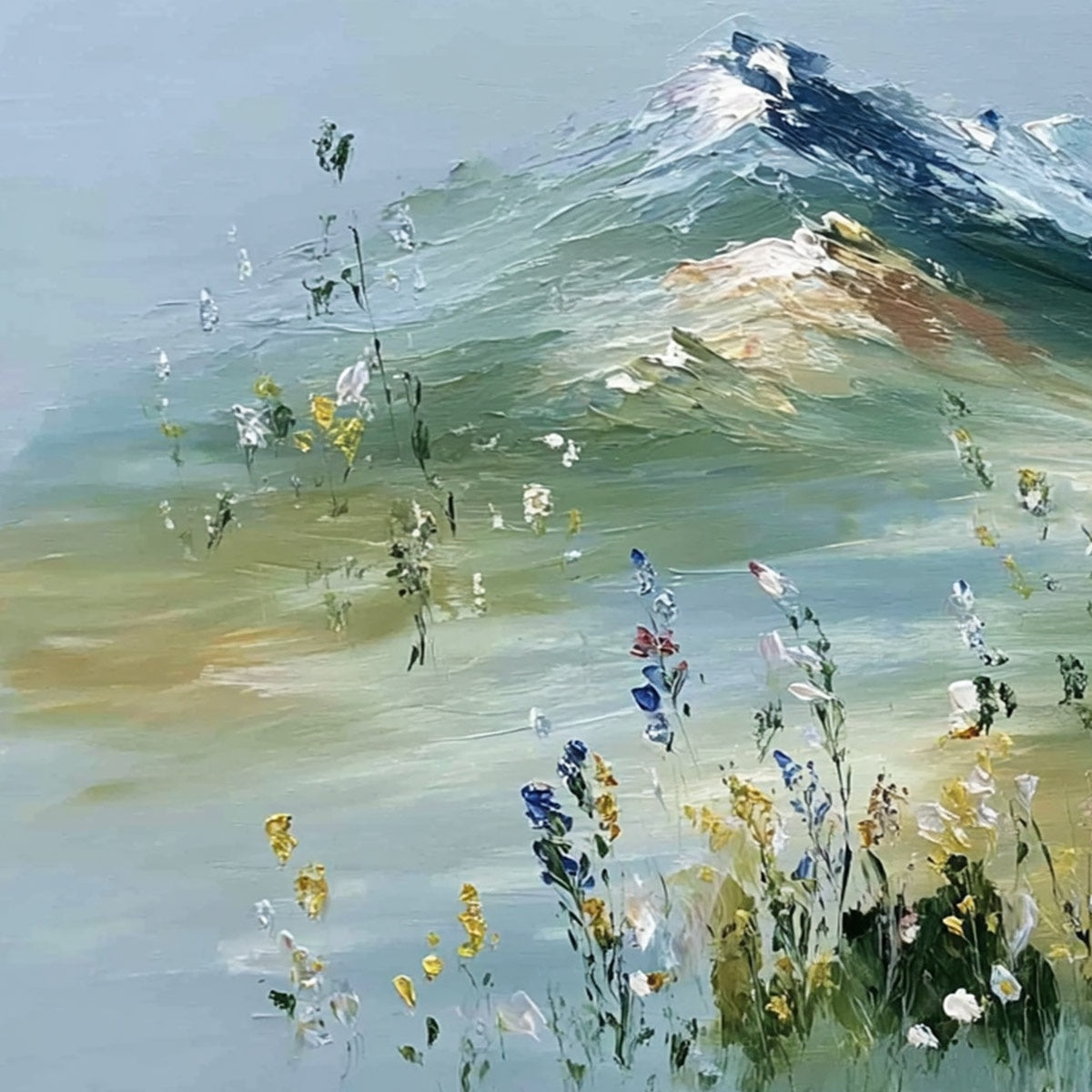 ALPINE BLOOM: Textured Palette Knife Mountain & Wildflower Landscape Painting - Image 3
