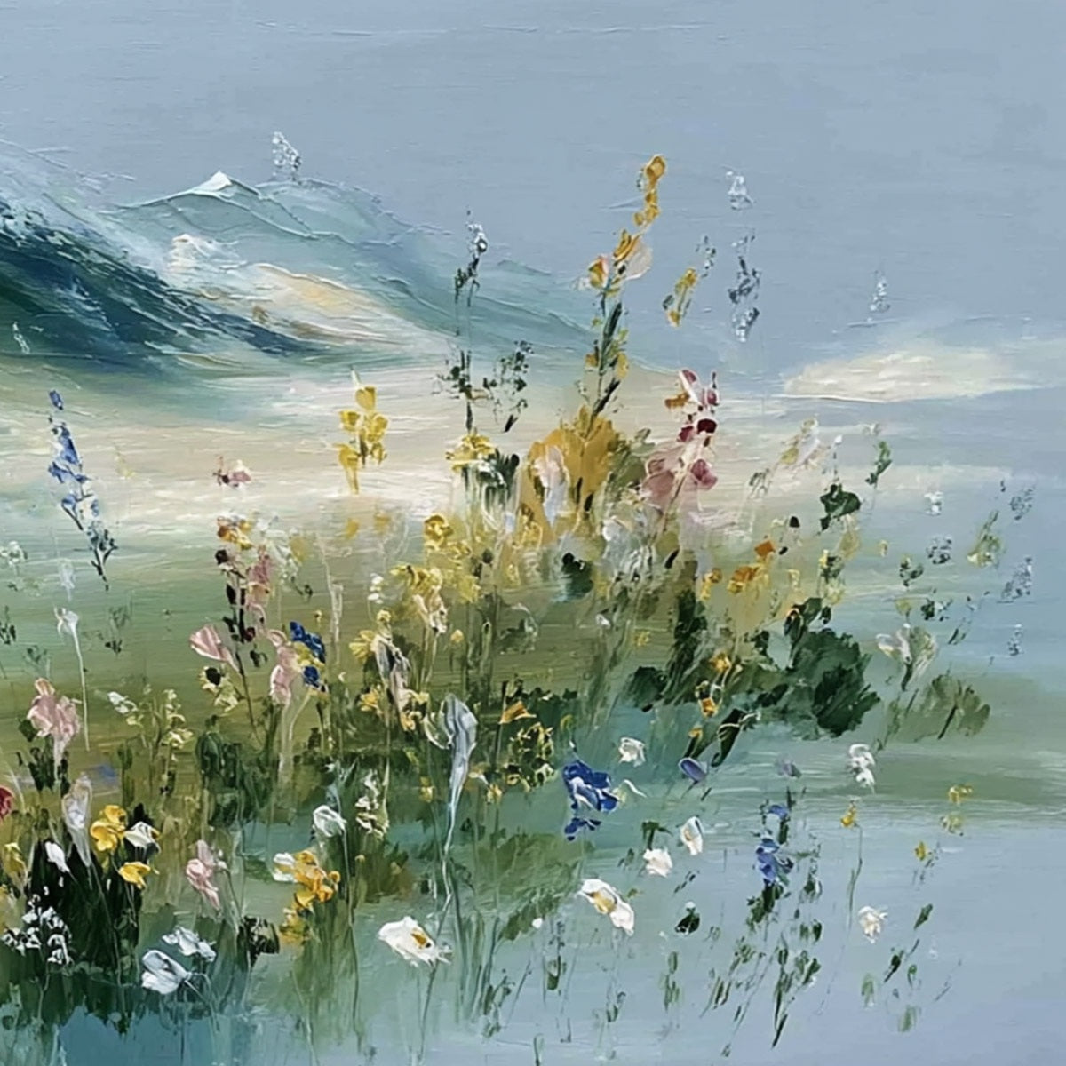 ALPINE BLOOM: Textured Palette Knife Mountain & Wildflower Landscape Painting - Image 5