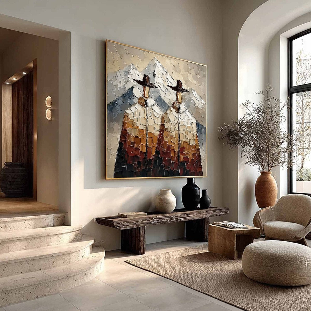 ALPINE COMPANIONS: Textured Impasto Painting of Two Figures in the Mountains - Image 8