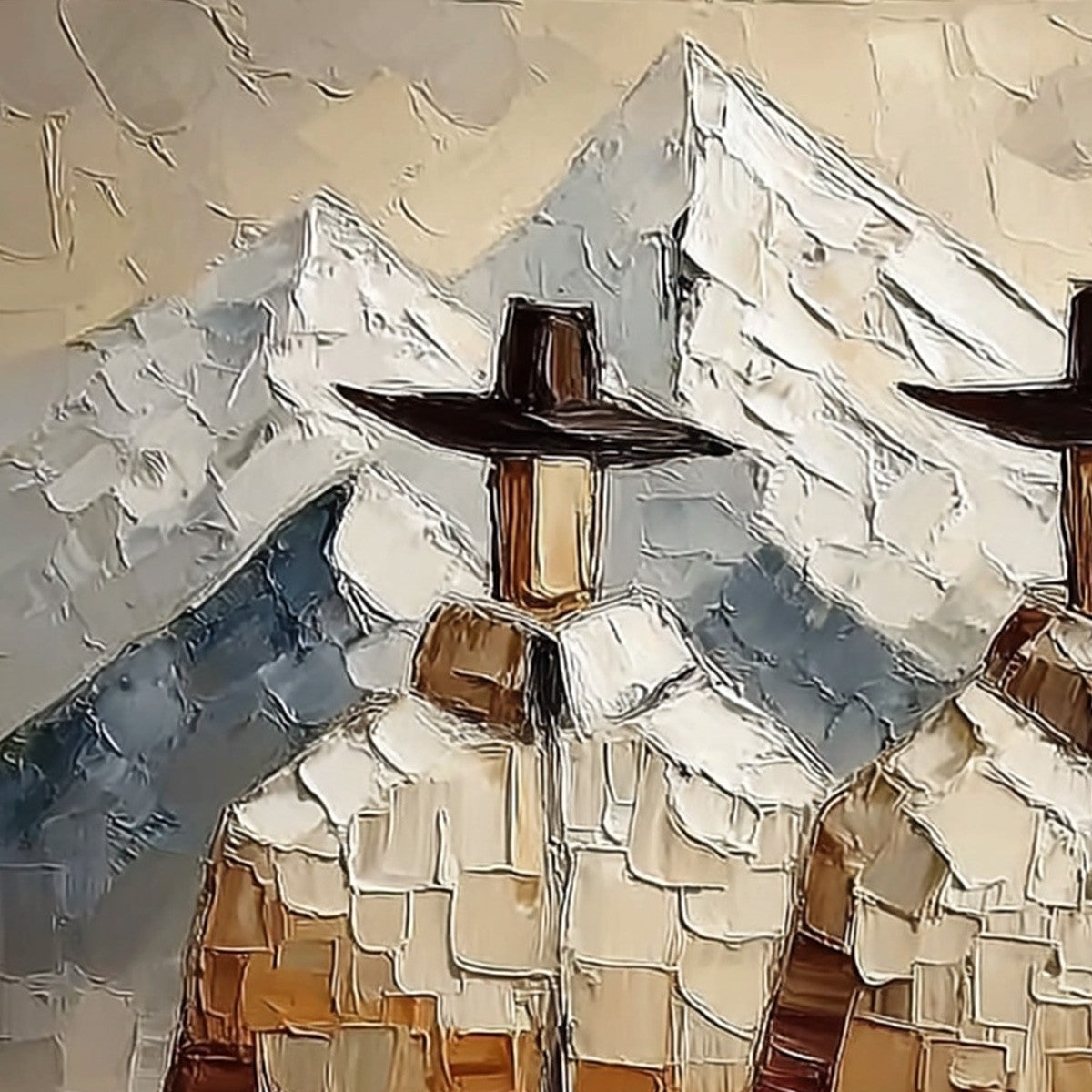 ALPINE COMPANIONS: Textured Impasto Painting of Two Figures in the Mountains - Image 3