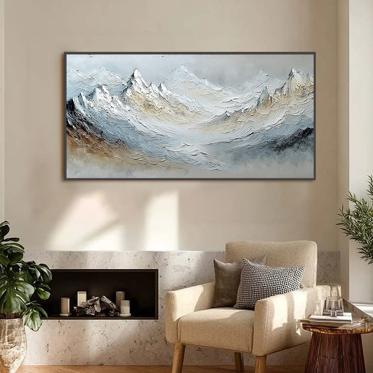 ALPINE CREST: Heavily Textured Wabi Sabi Mountain Landscape Painting - Image 2
