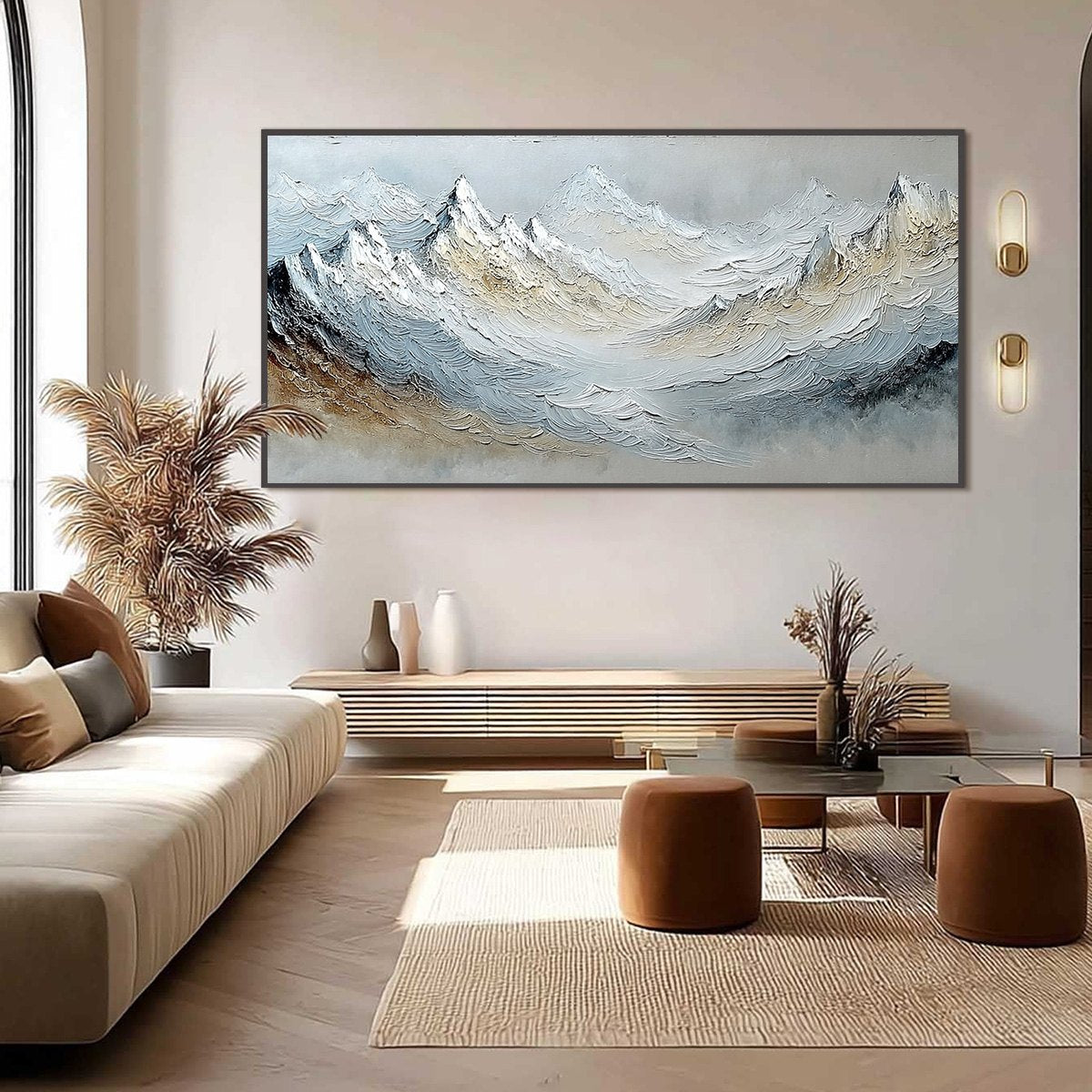 ALPINE CREST: Heavily Textured Wabi Sabi Mountain Landscape Painting - Image 6
