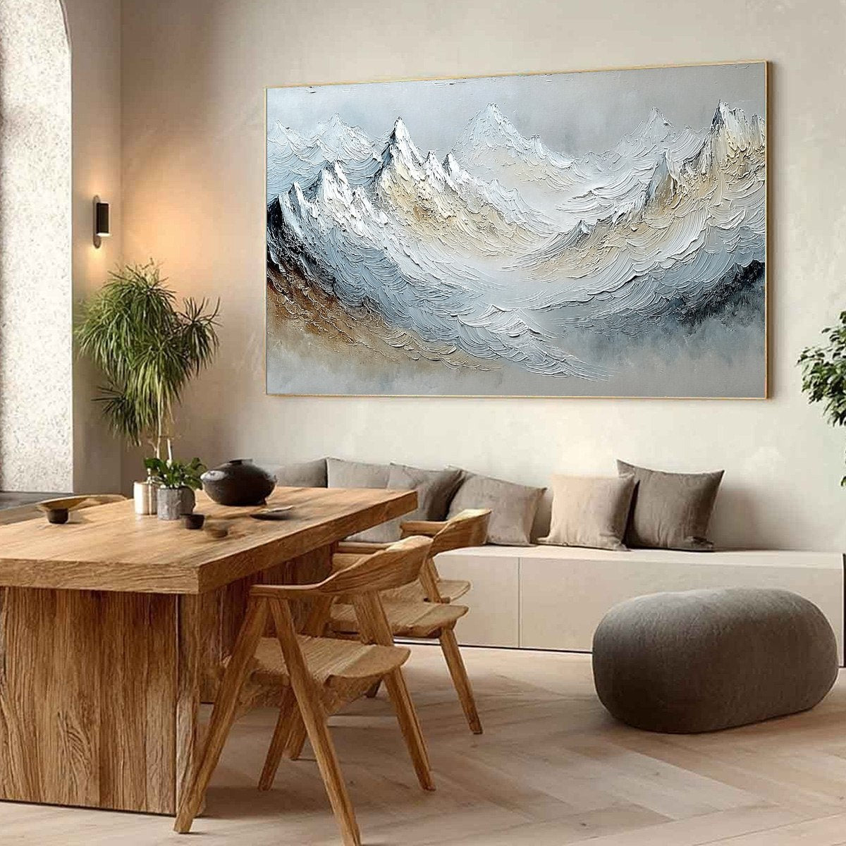 ALPINE CREST: Heavily Textured Wabi Sabi Mountain Landscape Painting - Image 7
