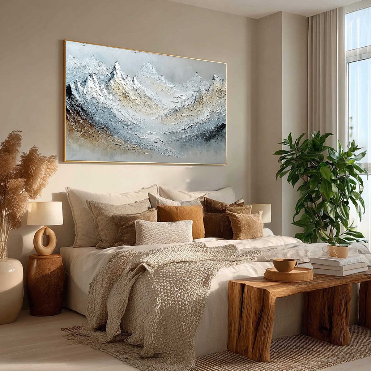 ALPINE CREST: Heavily Textured Wabi Sabi Mountain Landscape Painting - Image 8