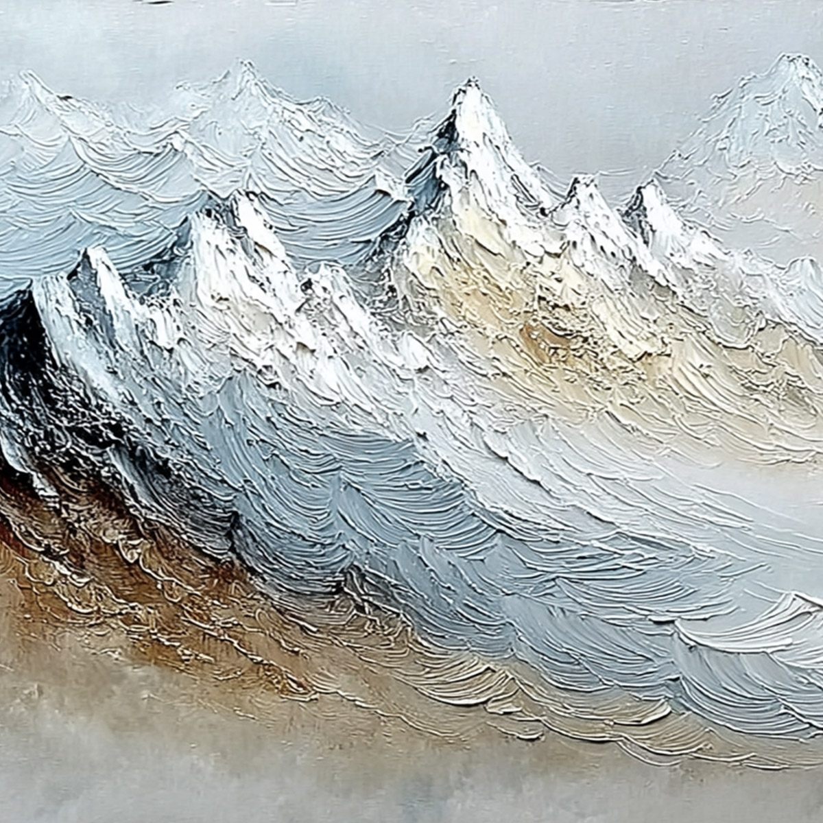 ALPINE CREST: Heavily Textured Wabi Sabi Mountain Landscape Painting - Image 3