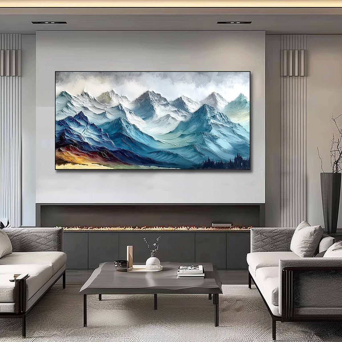 ALPINE CREST: Textured Impasto Mountain Range Landscape Painting - Image 2