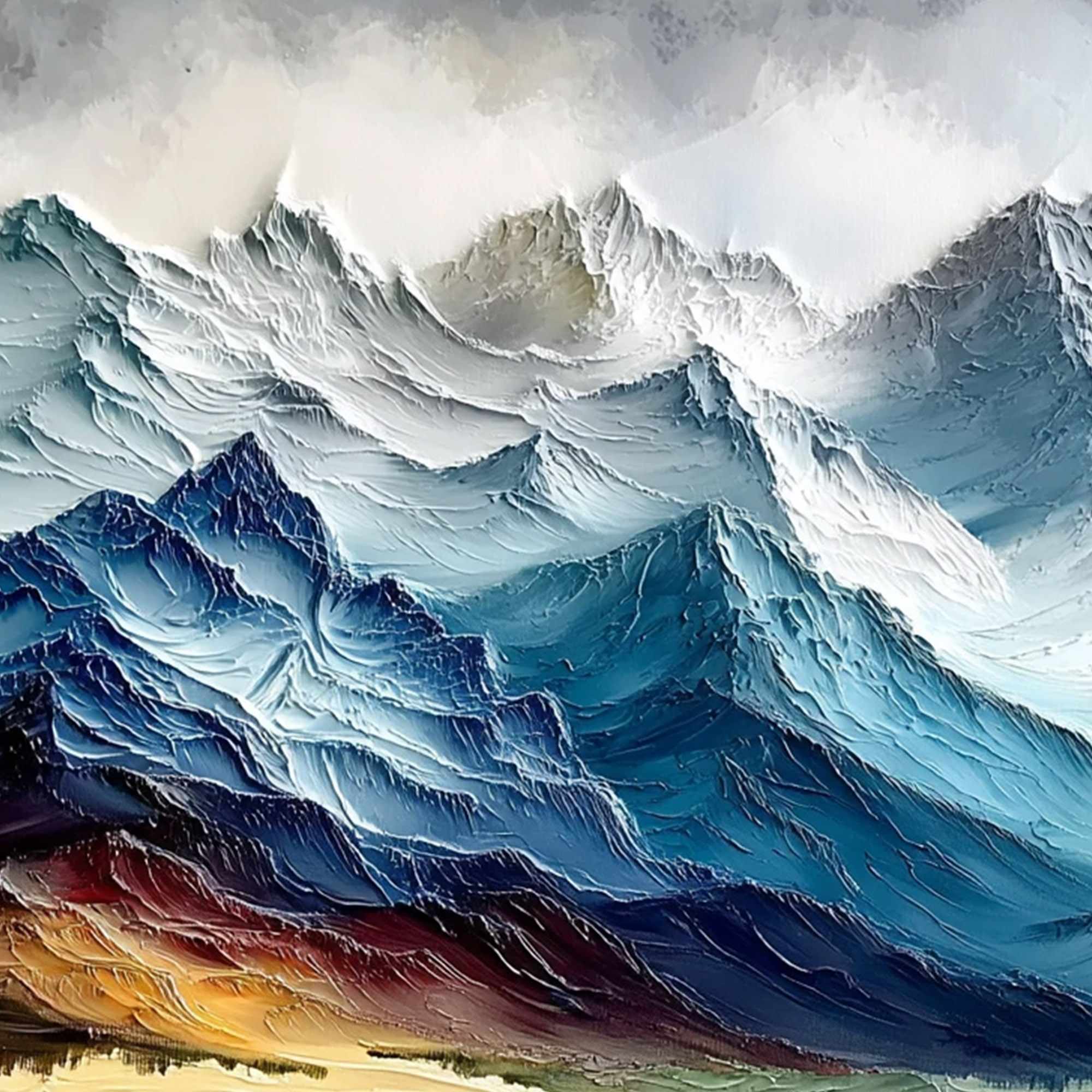 ALPINE CREST: Textured Impasto Mountain Range Landscape Painting - Image 3