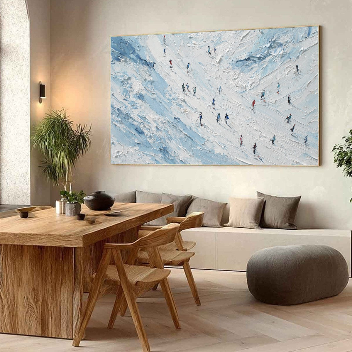 ALPINE DESCENT: Textured Impasto Painting of Skiers on a Snowy Mountain - Image 7