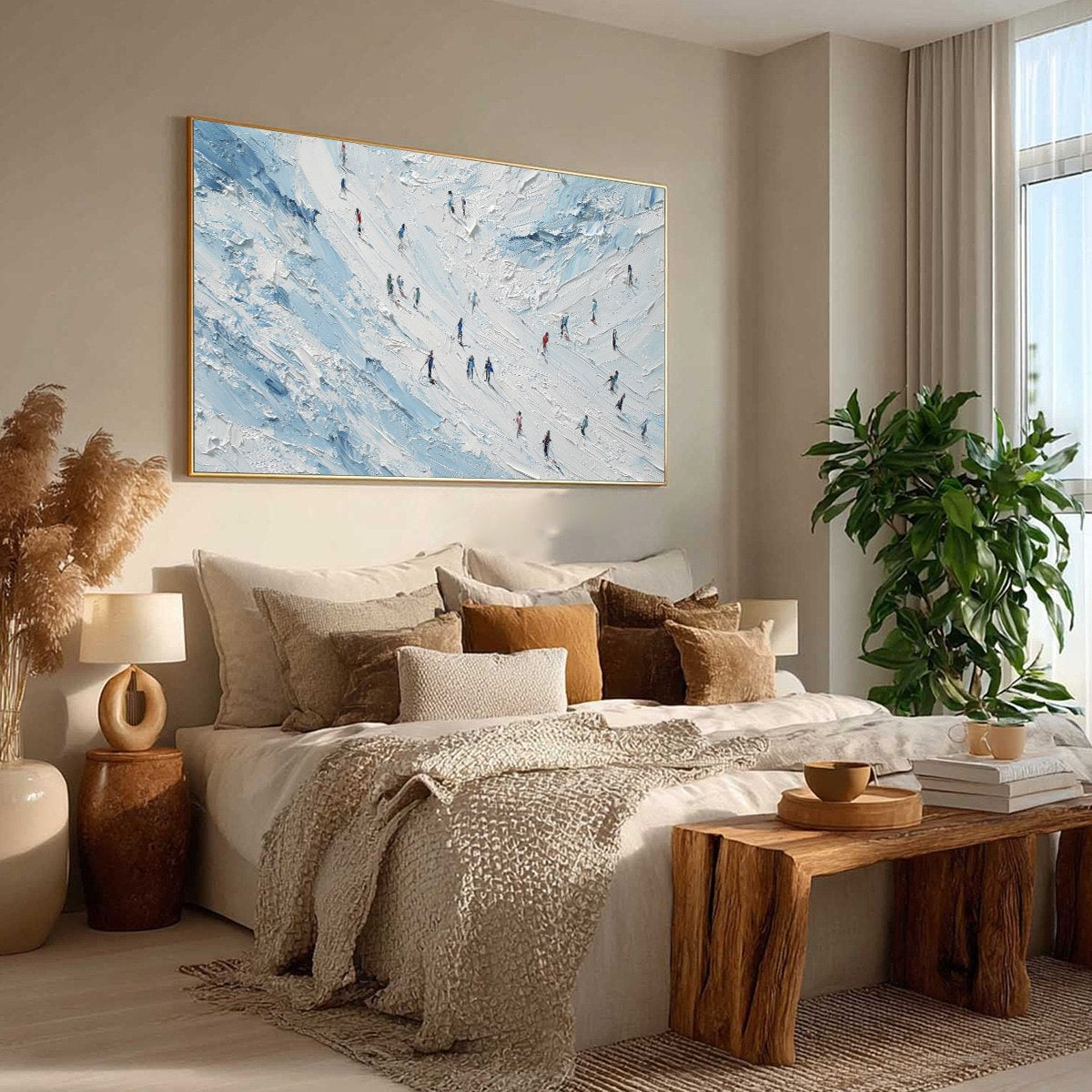 ALPINE DESCENT: Textured Impasto Painting of Skiers on a Snowy Mountain - Image 8