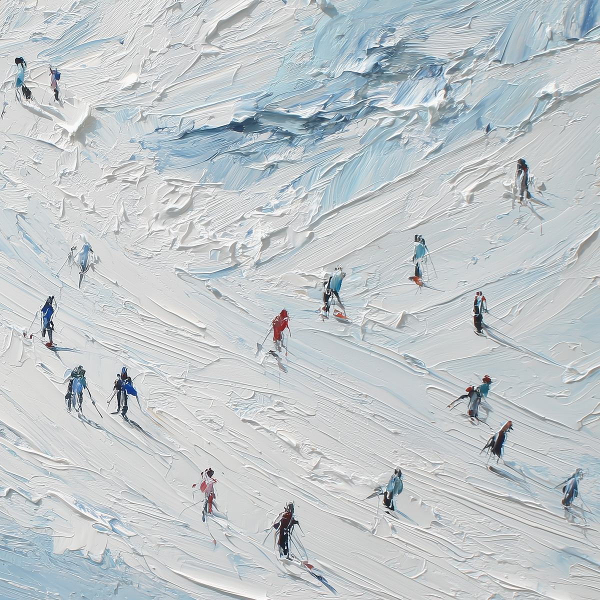 ALPINE DESCENT: Textured Impasto Painting of Skiers on a Snowy Mountain - Image 3