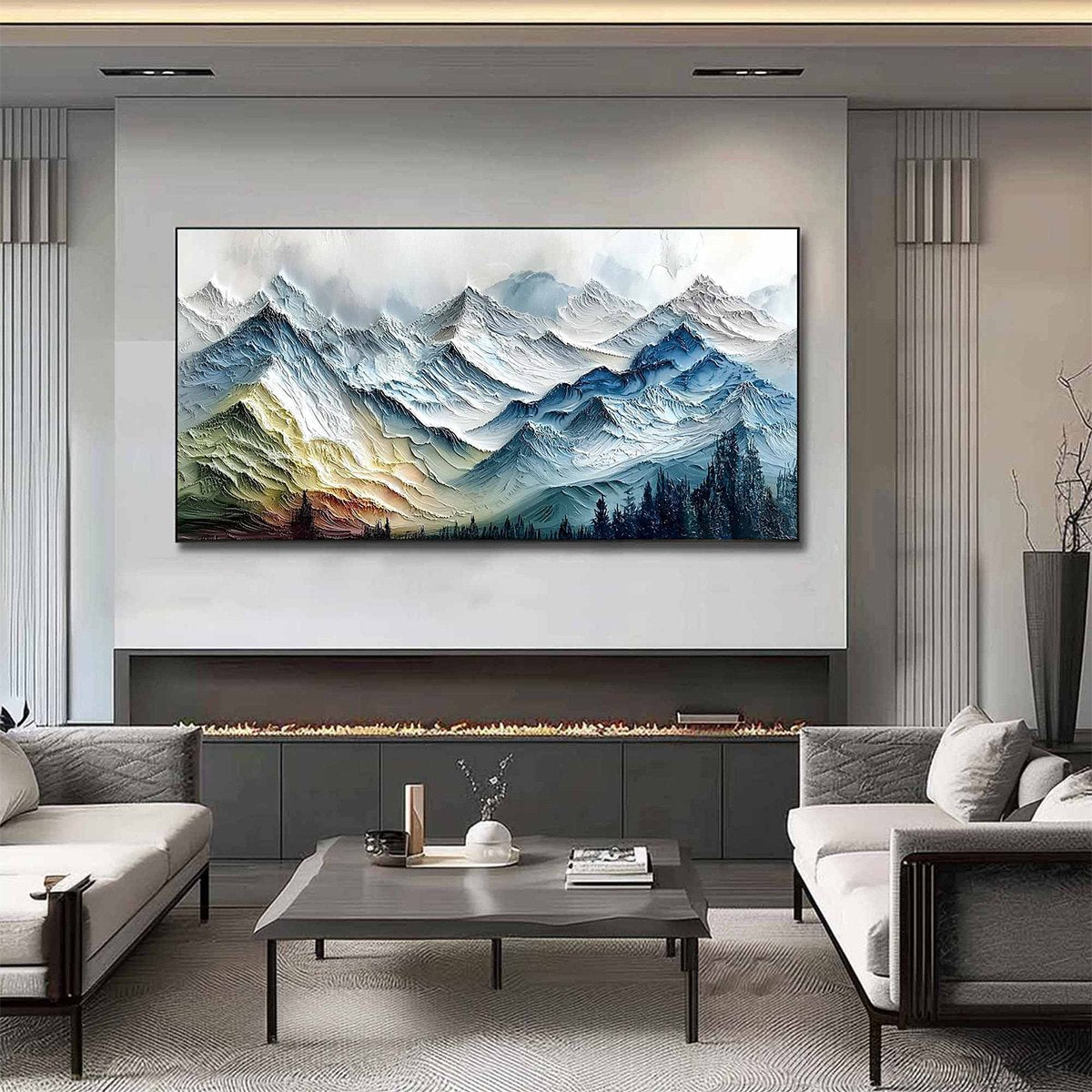 ALPINE GLOW: Large Textured Impasto Mountain Range Wall Art - Image 4