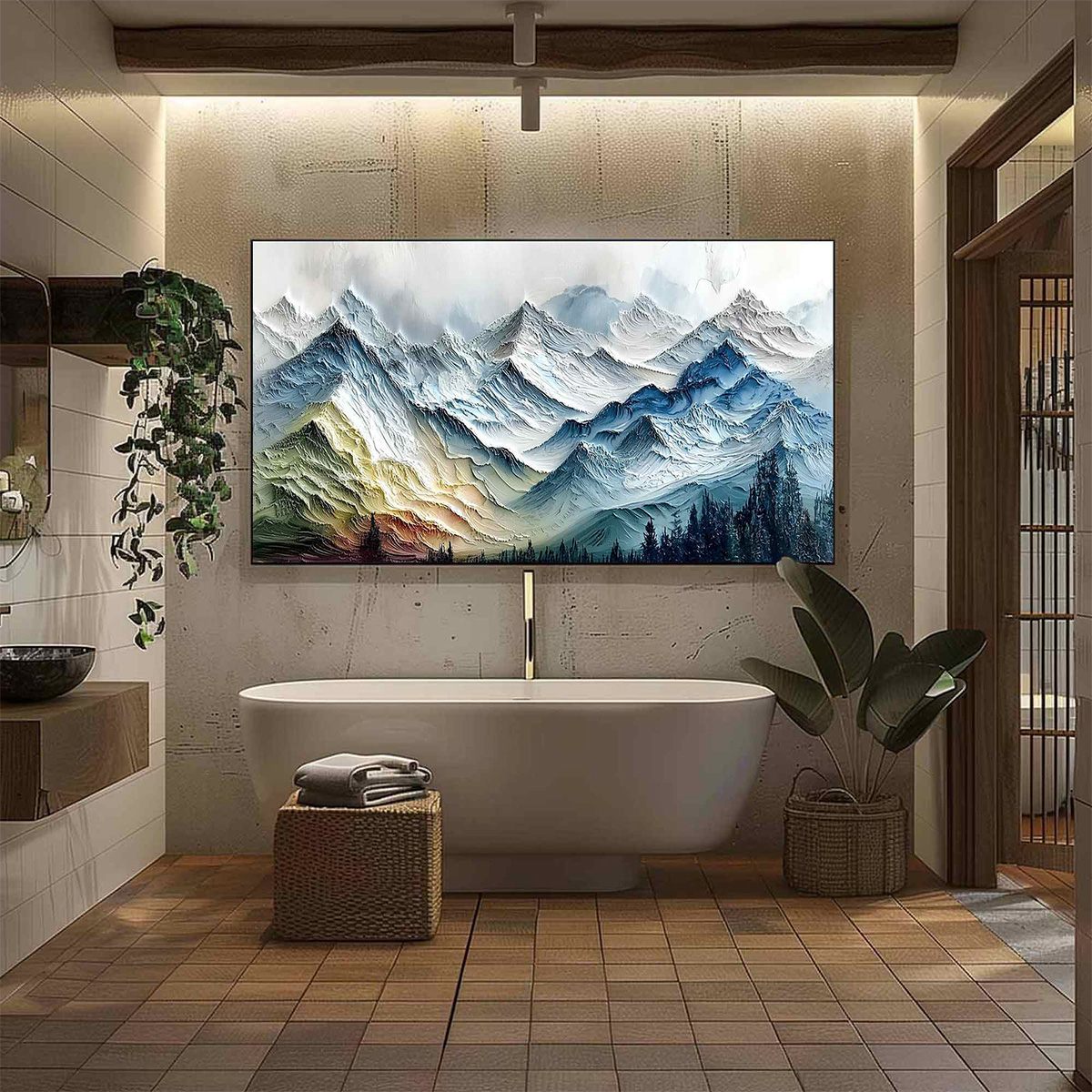 ALPINE GLOW: Large Textured Impasto Mountain Range Wall Art - Image 6
